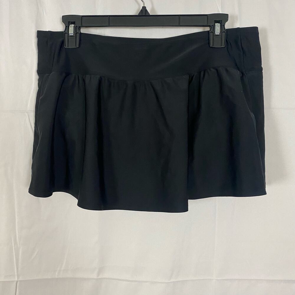 Ava & Viv Black Ruffle Hem Skater Skirt 14W Stretch Nylon Spandex Flowy